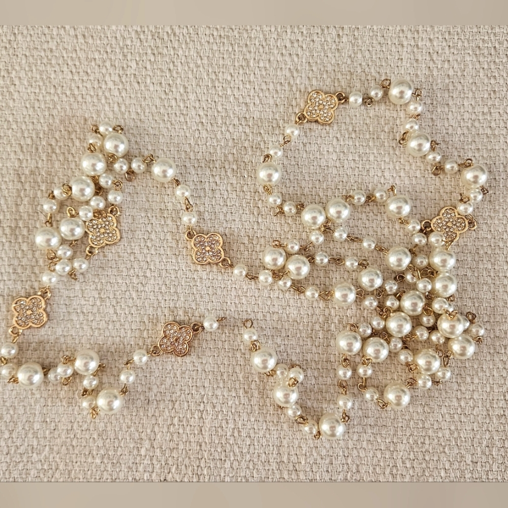 Gorgeous Gold and Pearl Necklace 54" Long NWOT